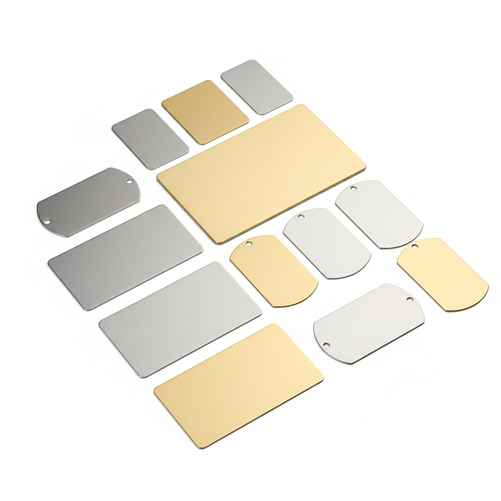 MetaMark Metal Blanks and Business Card Set on white background