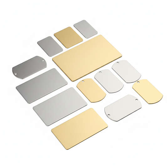 MetaMark Metal Blanks and Business Card Set on white background